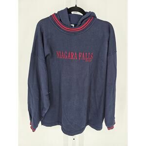 Vtg 1990s Niagara Falls Canada Hooded Sweatshirt Red Blue Embroidered XL